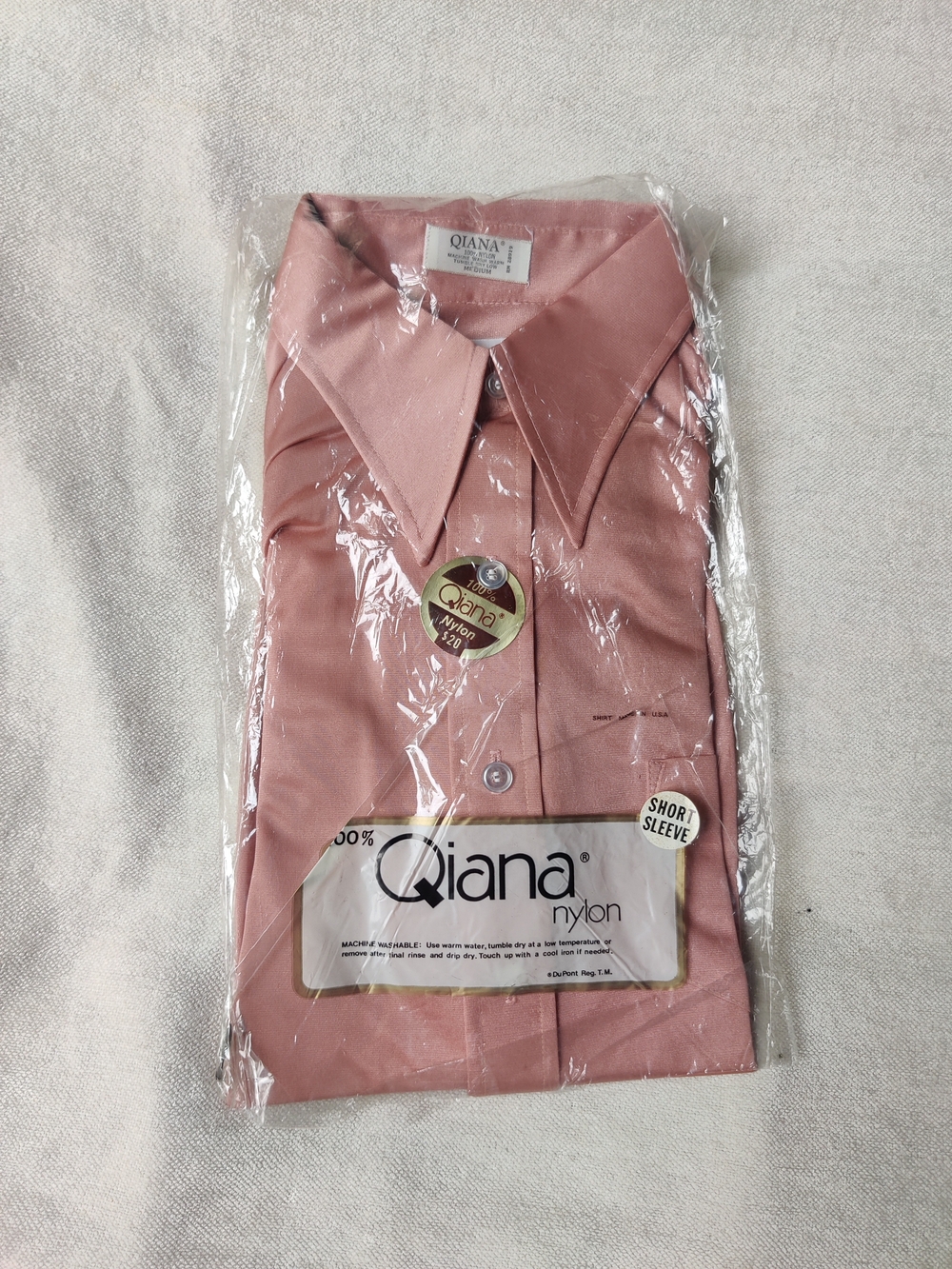 60s 70s Qiana Nylon Short Sleeve Disco Shirt Mens M NOS Pink Dagger Collar Silky